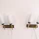 Pair of vintage brass metal and opaline wall lamps 1960