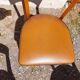 6 vintage 1960s wooden bistro chairs with camel faux leather.