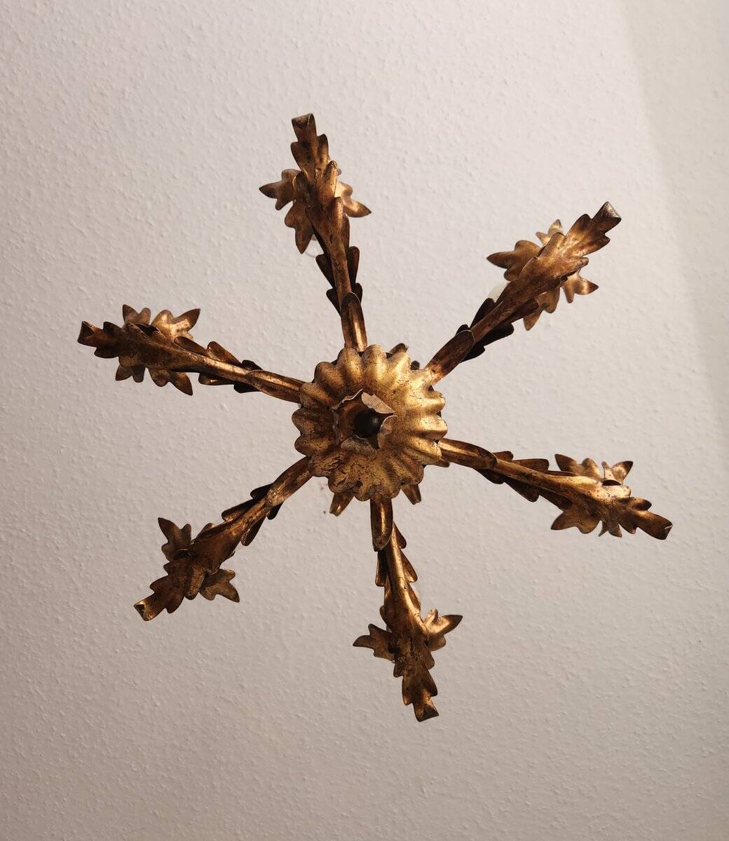 Vintage Hollywood Regency 6 light Chandelier gilded Italy Florence 1950-60