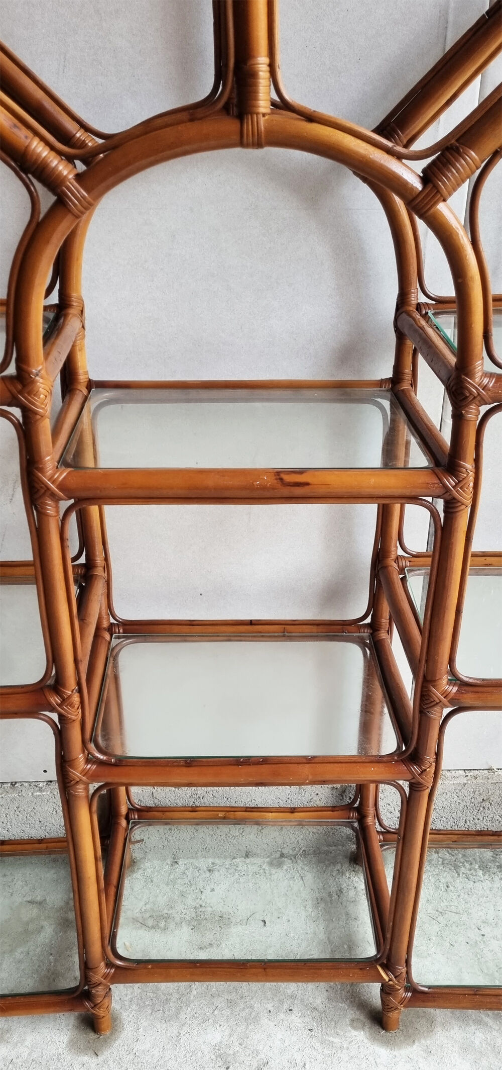 Bamboo rattan and glass shelf pier import 80s