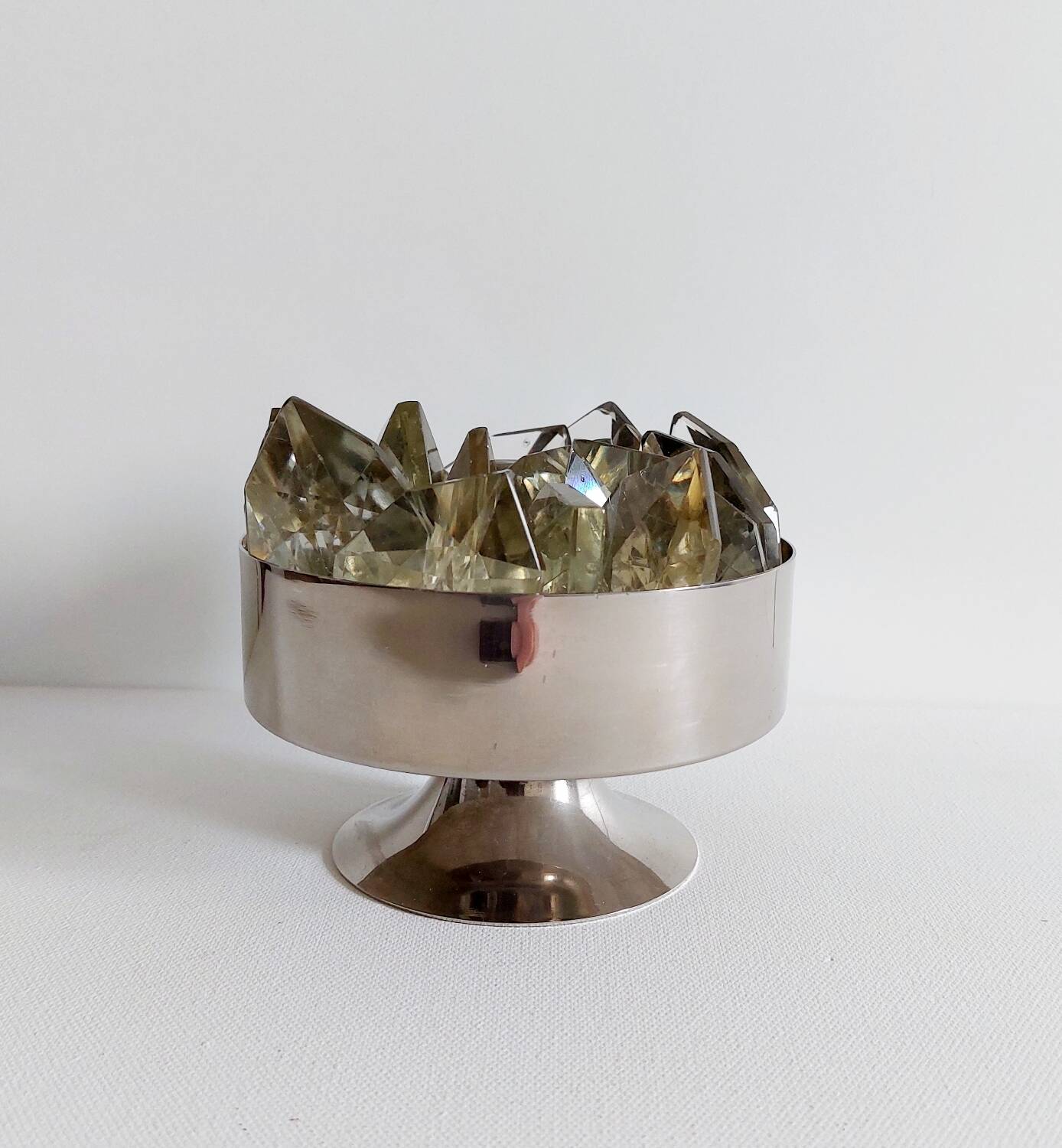 Vintage stainless steel and crystal flower stand