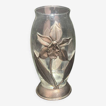 Glass and pewter vase