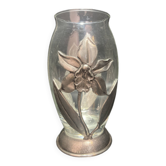 Vase en verre et en étain