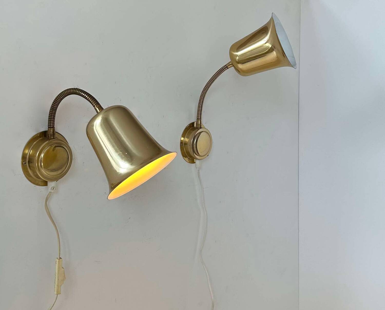 Pair of vintage adjustable wall lights, solid brass, Sweden 1960