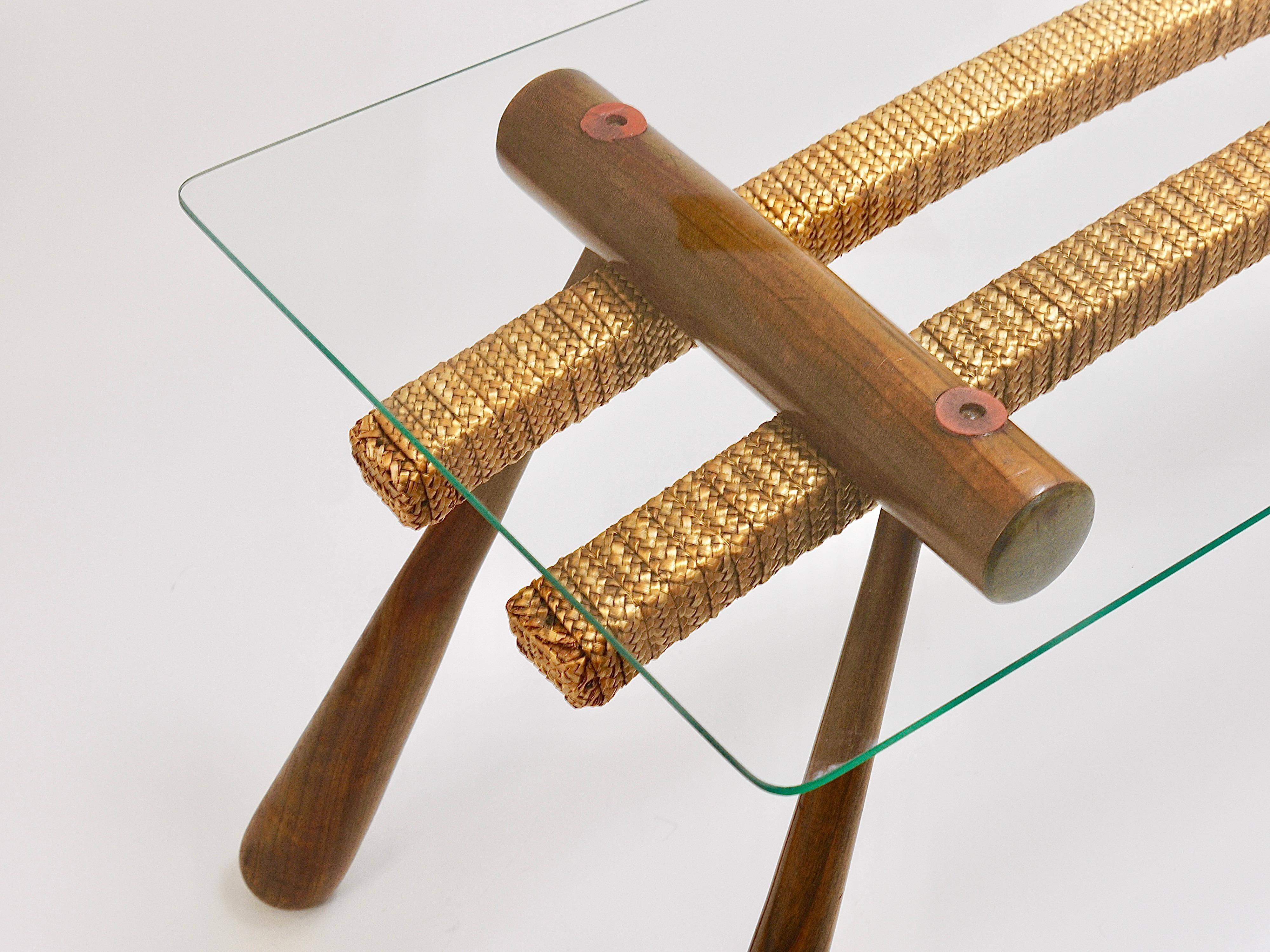 Mid-century side table by Max Kment, maple, cord, Austria, 1950s