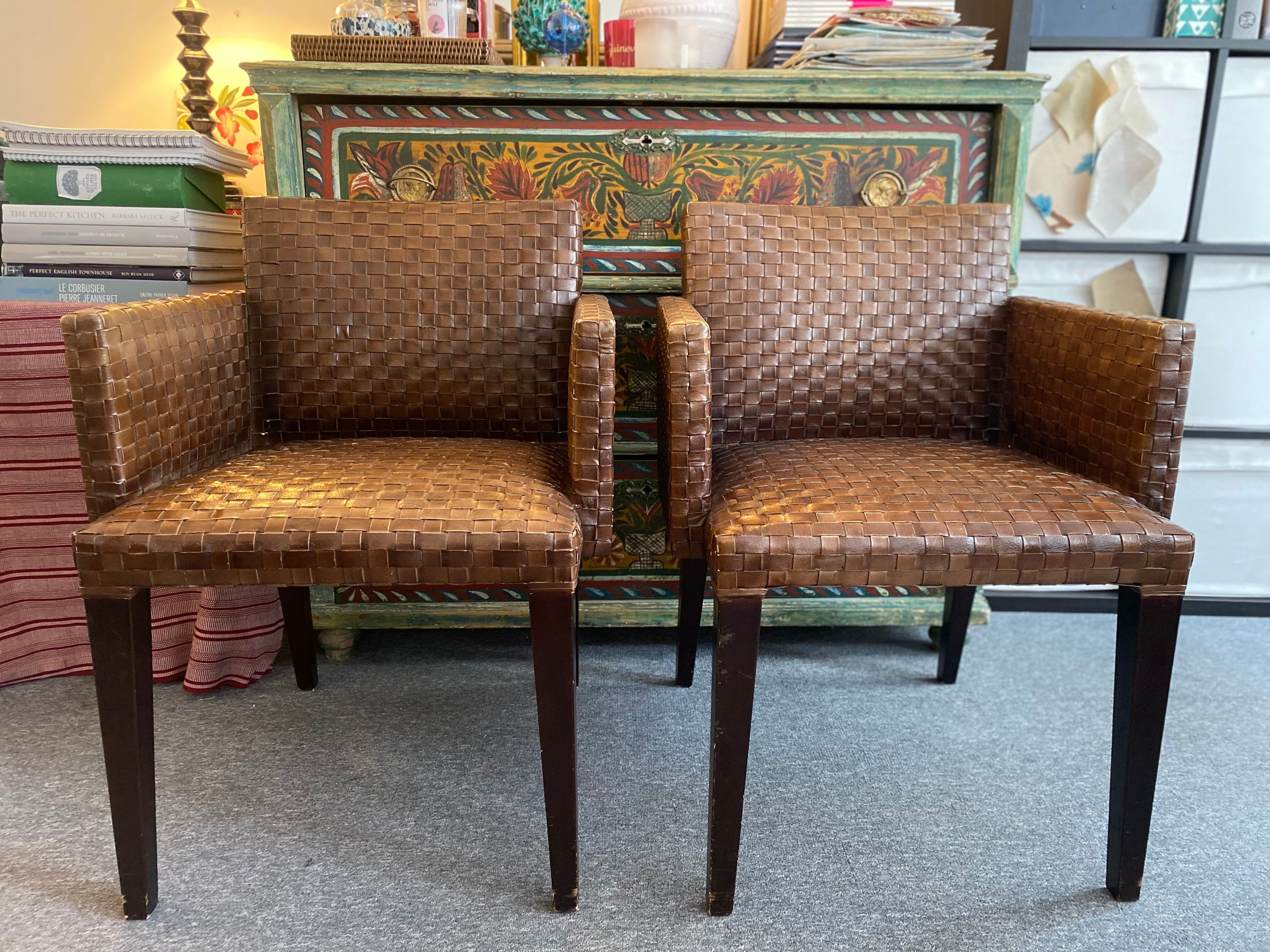 Woven Leather Dining Chairs