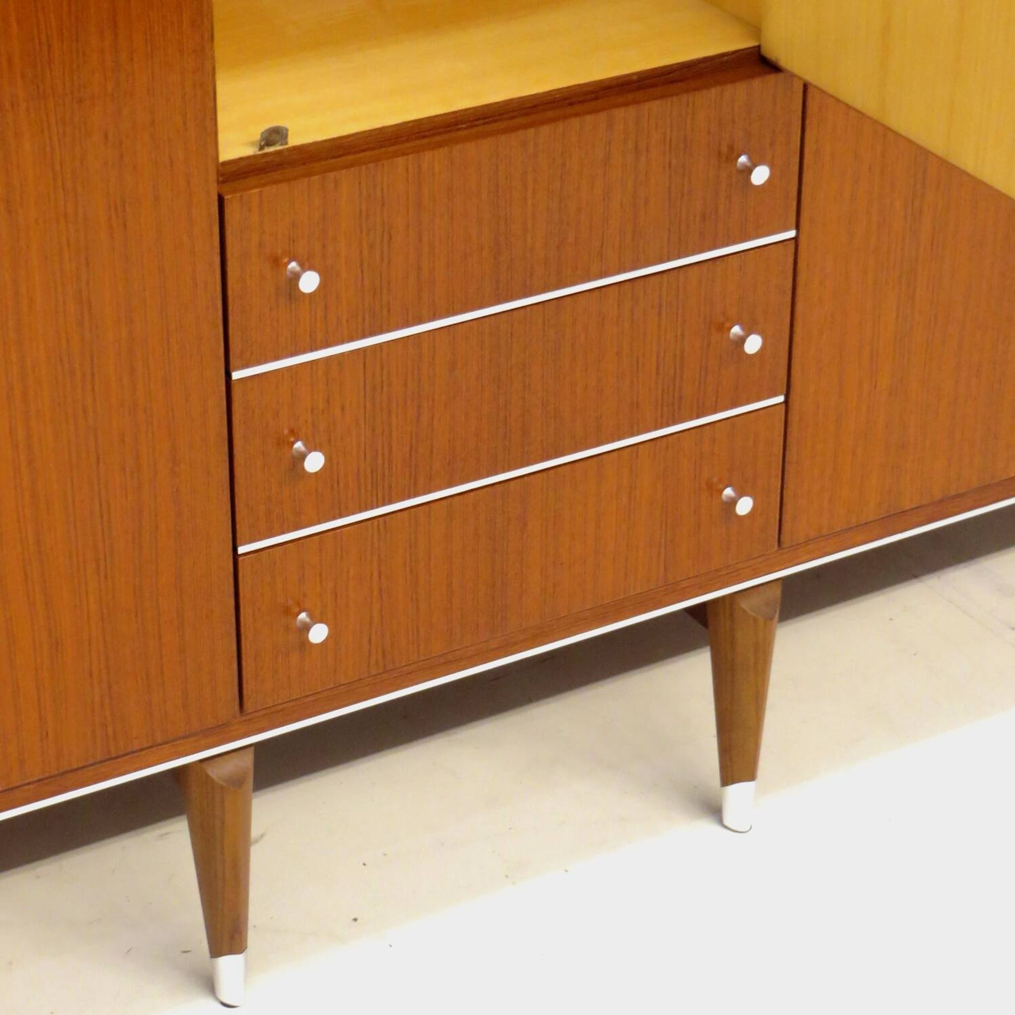 Large vintage mid century 5-door wardrobe with three drawers in teak, 1960s