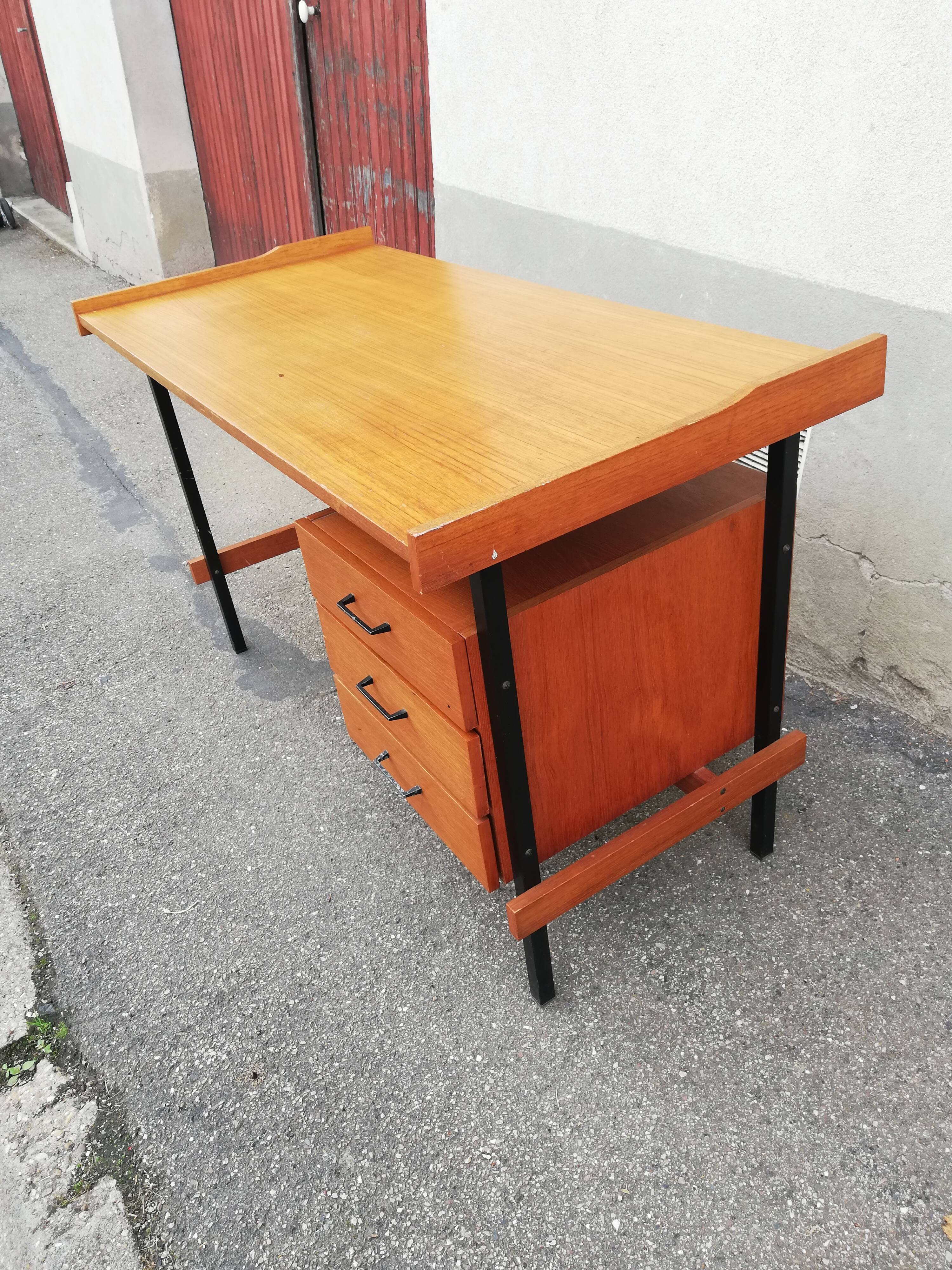 Bureau vintage métal et caisson bois