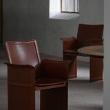 Ensemble de 4 fauteuils en cuir marron/rouge, Tito Agnoli, moderne italien, années 1970