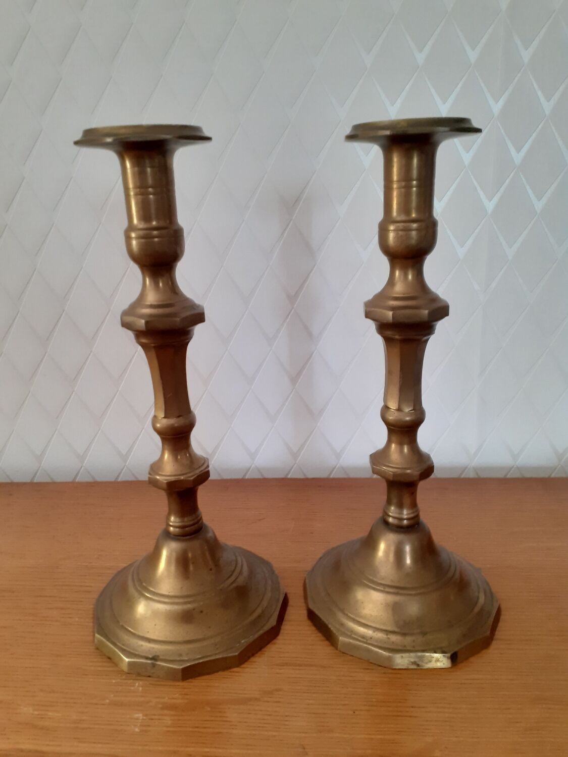 Pair of large bronze or brass candle holders