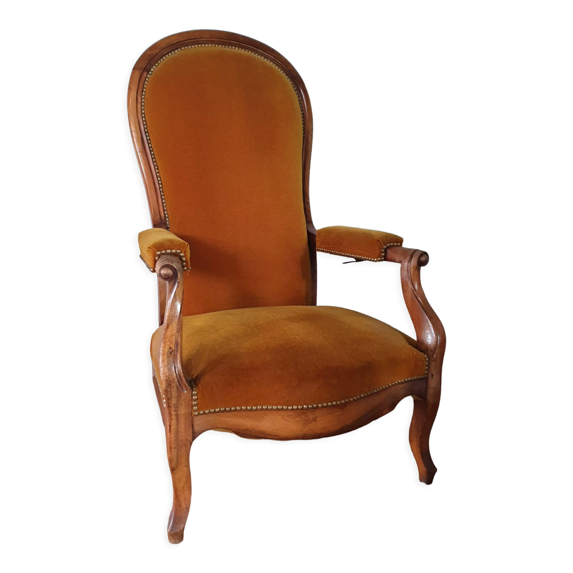 Voltaire armchair with amber velvet rack and pinion