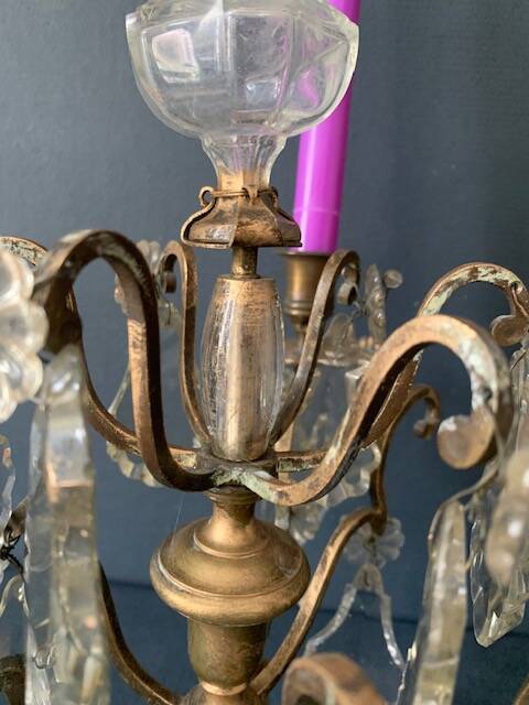 Girandole candle holder with crystal and bronze tassel with 3 lights, 1900
