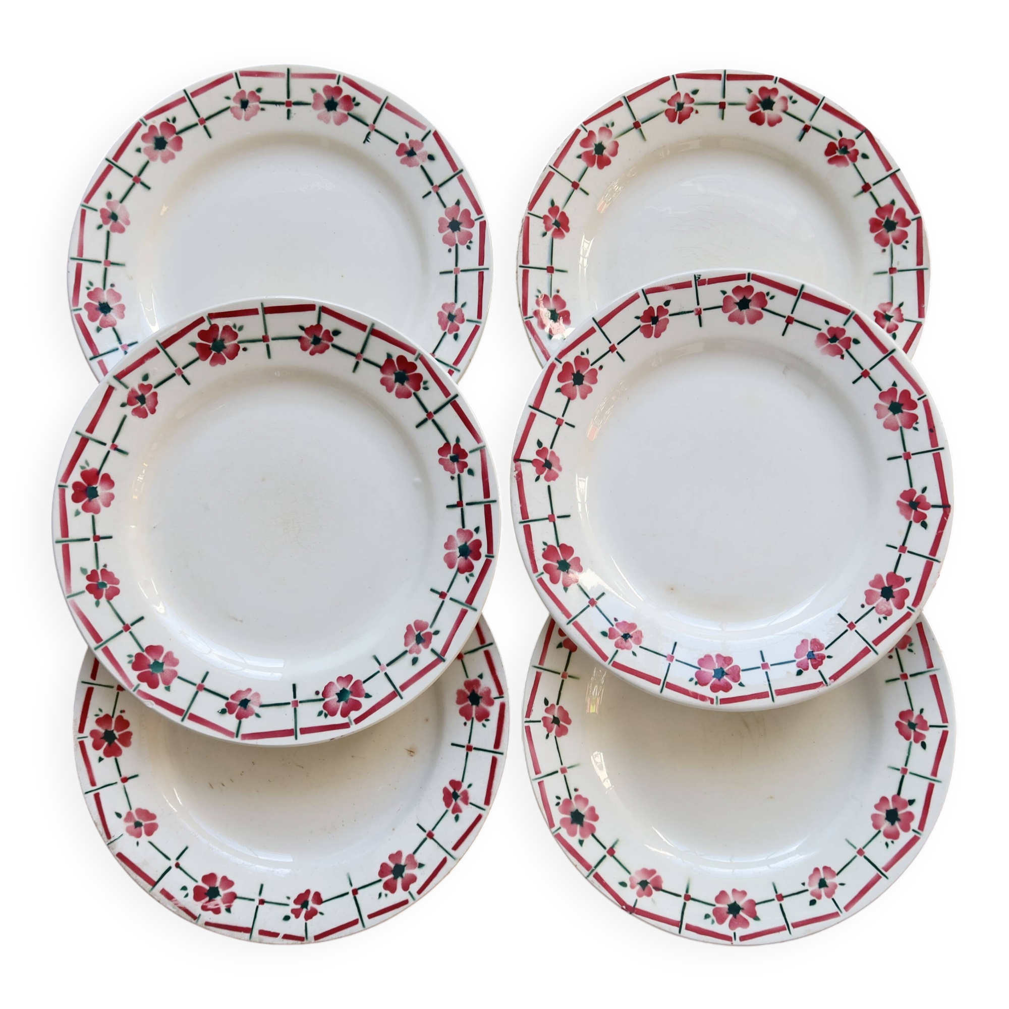 6 vintage ironstone dinner plates from Céranord Saint-Amand - Monique