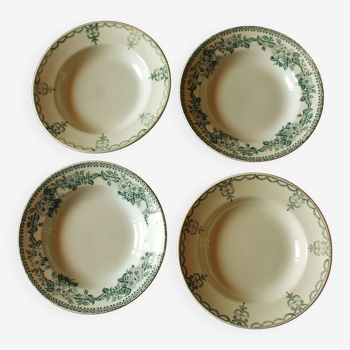 Lot dépareillé 4 assiettes creuses vert Fleurs Guirlande Gaudeloupe Saint Amand