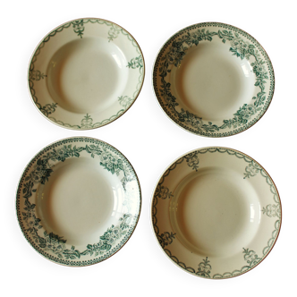 Mismatched lot 4 green hollow plates Flowers Garland Gaudeloupe Saint Amand