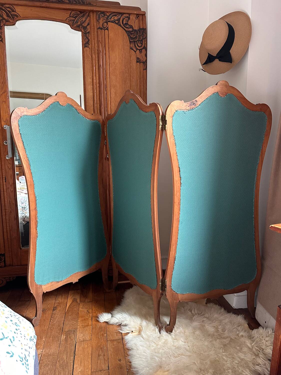 Old wooden and fabric screen