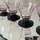 6 large Art Deco pink wine or water glasses with black stems, 17 cl.