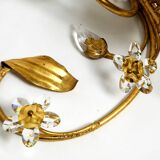 Pair of gold plated Italian 1980's floral Regency Murano glass sconces