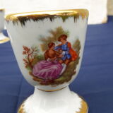 4 small porcelain mazagrans workshop of the Tabalou scenes gallant Fragonard style H 8 cm