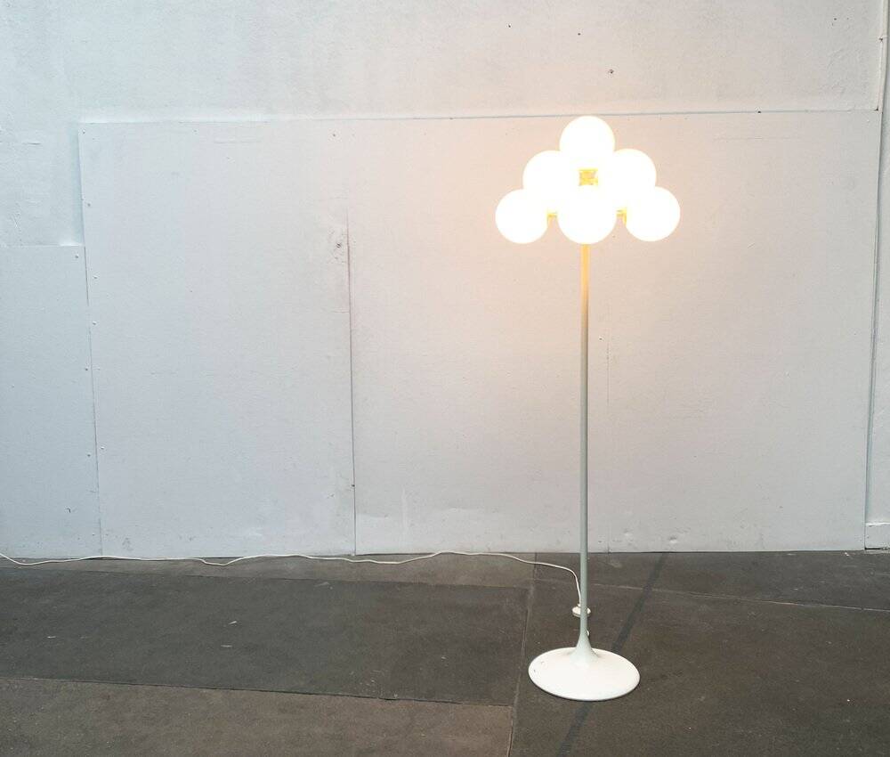 Minimalist glass and metal floor lamp from Switzerland, mid-century by E.R. Nele for Temde, 1960s.