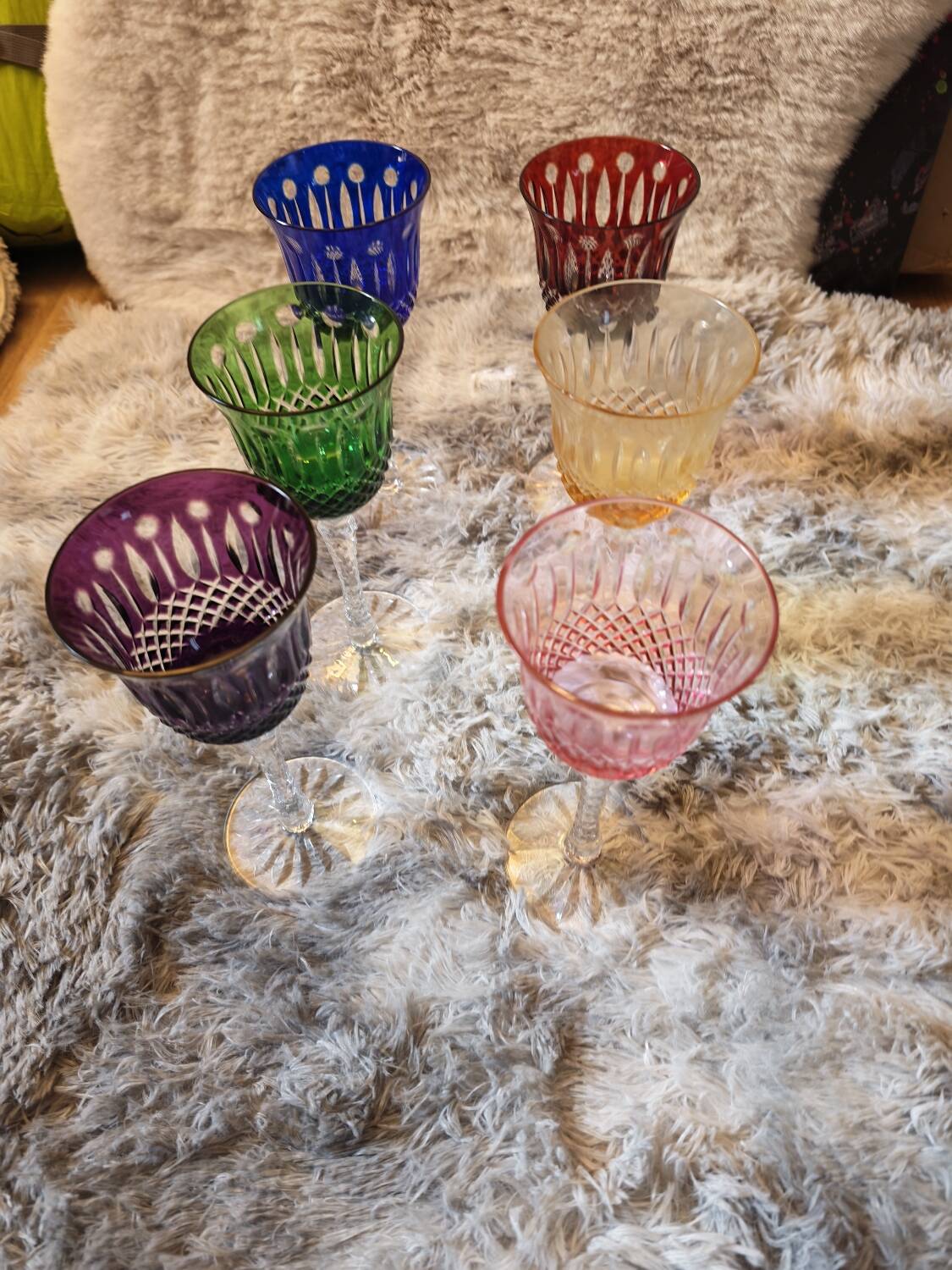 6 large coloured crystal goblets - Saint Louis Bac style