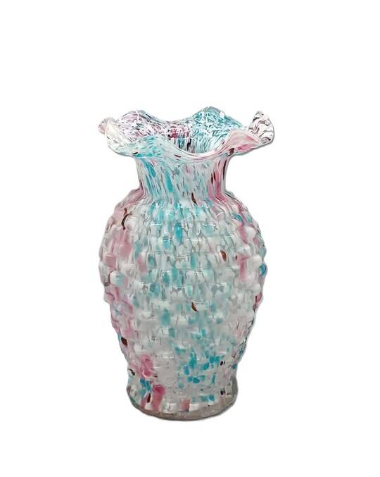 2 anciens vases en verre jaspé, dits style Clichy