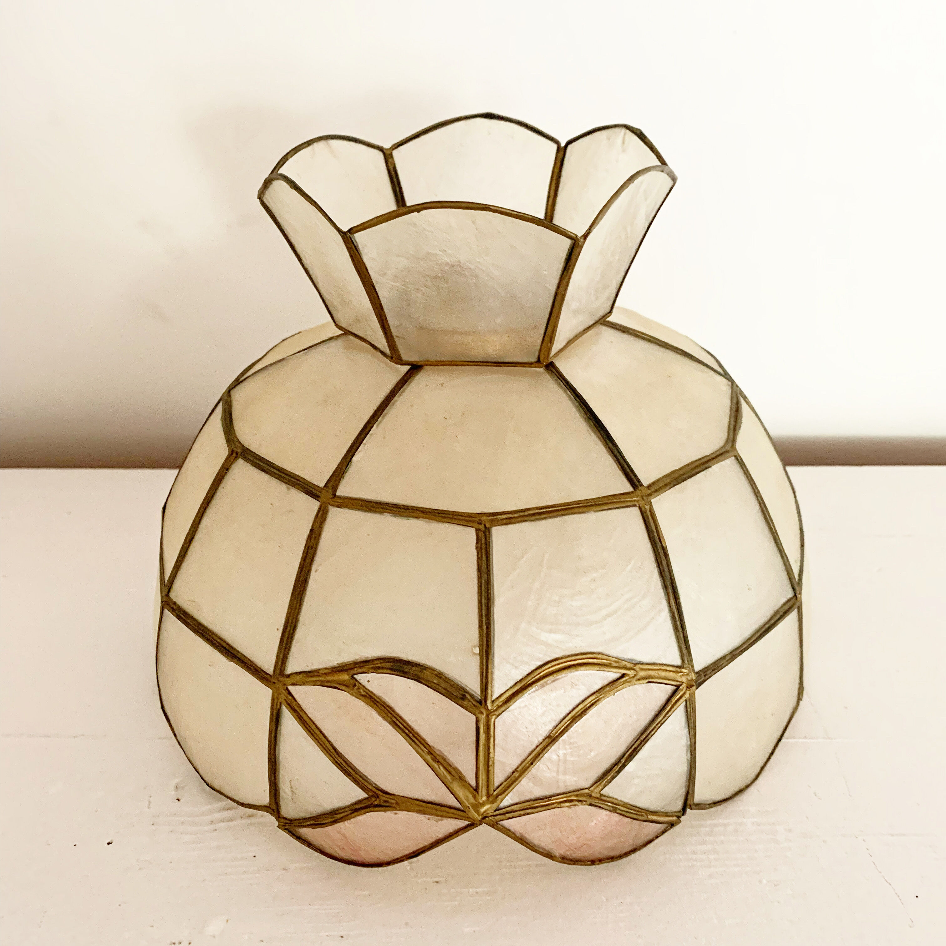 Vintage mother-of-pearl lampshade with pink flowers