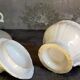 Set of seven covered pots and tray old white slurry nineteenth