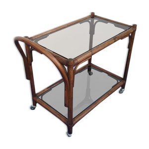 Desserte vintage roulante en bambou
