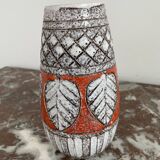 Vintage, vase, Fratelli Fanciullacci sgraffito, 50s, orange, leaf decoration, signed, numbered