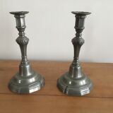 Pair of tin candlesticks