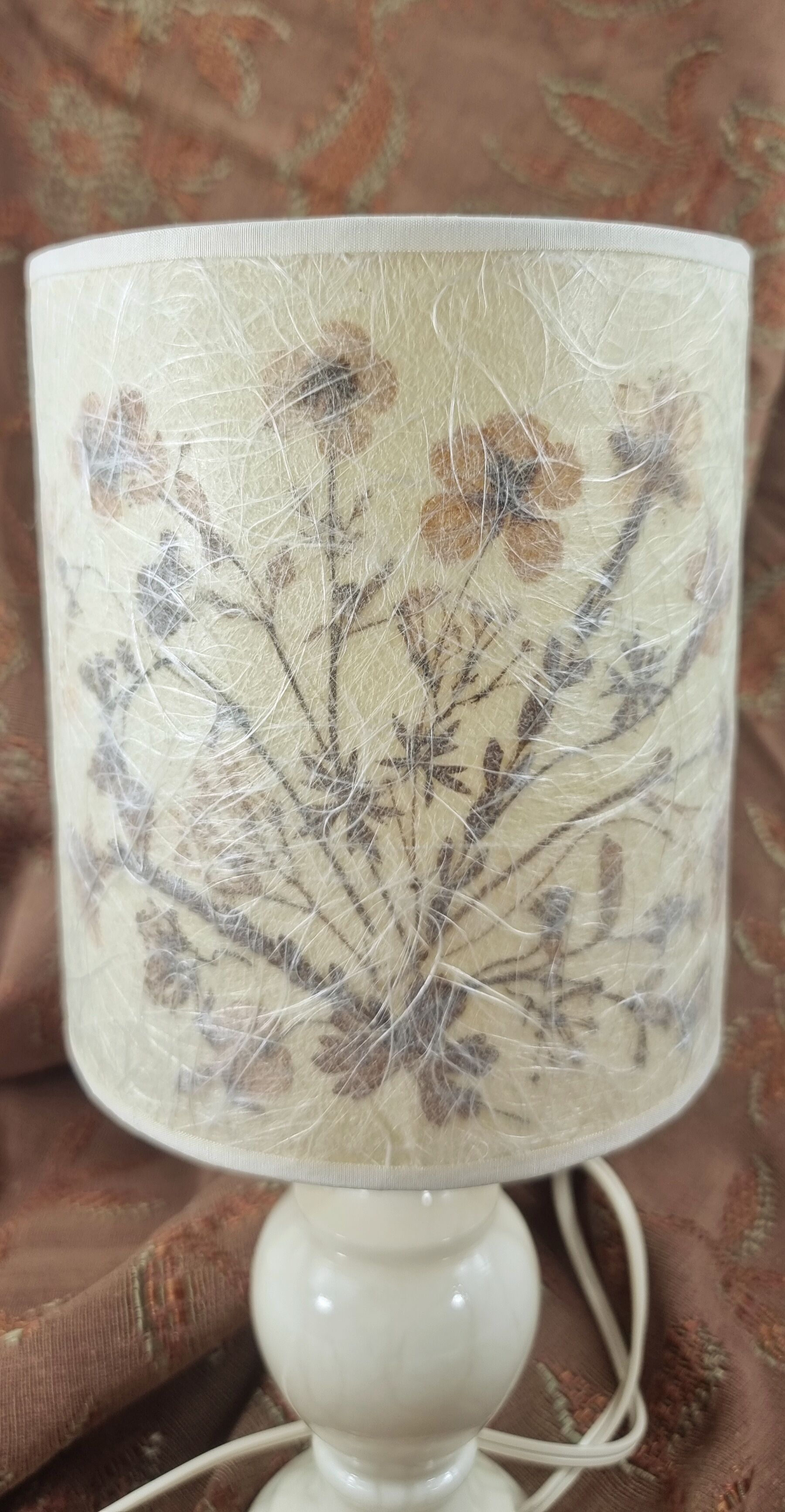 Vintage lamp alabaster foot lampshade vellum dried flowers