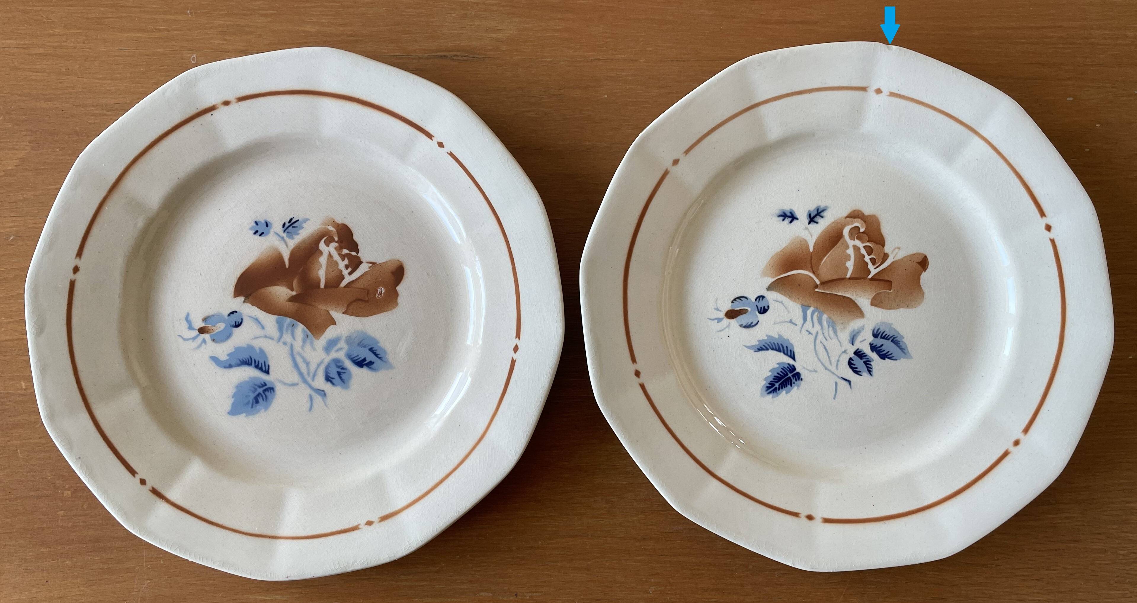 6 antique flat plates in Sarreguemines earthenware