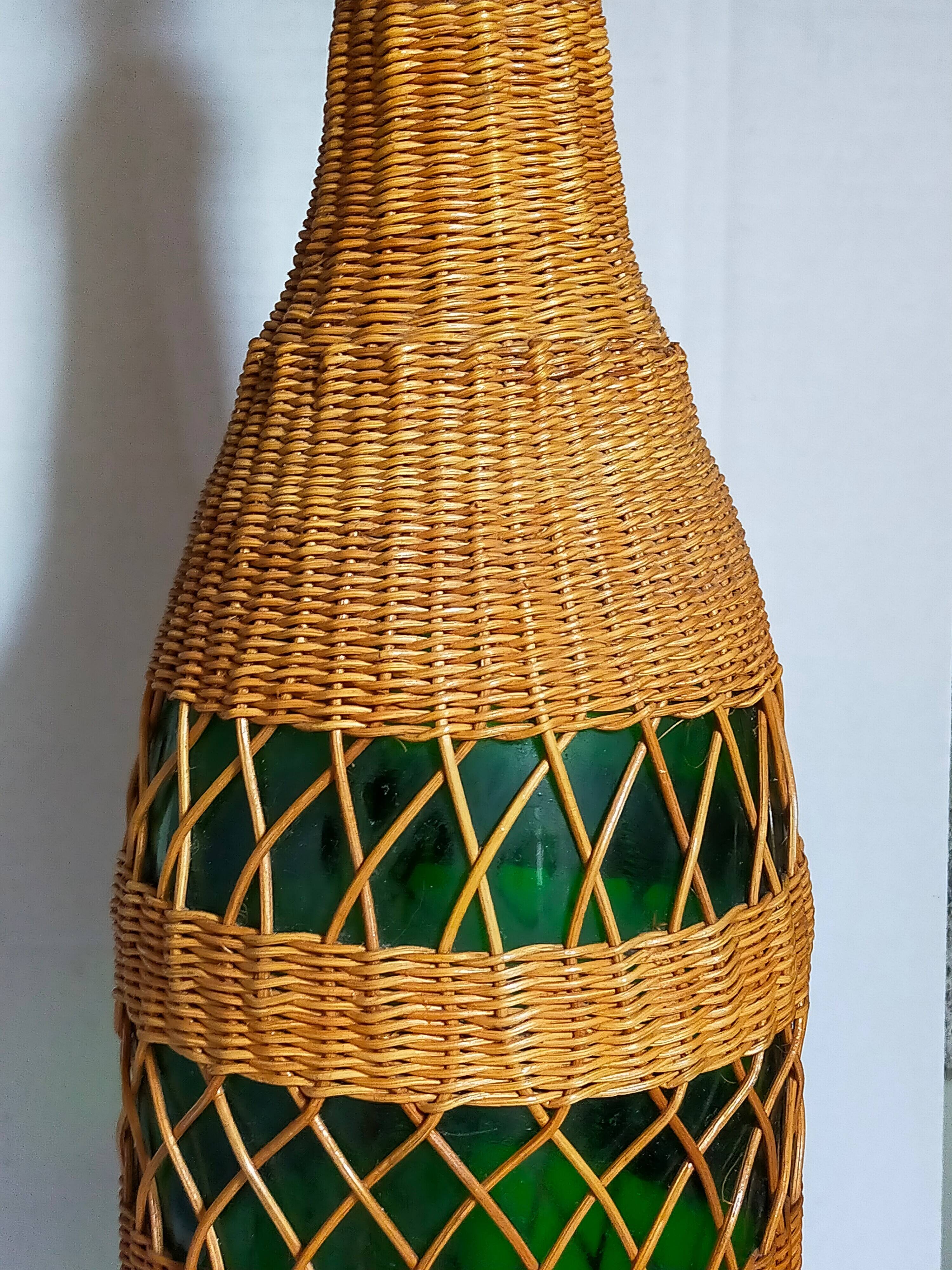 XL bottle lamp foot dressed in rattan 50s