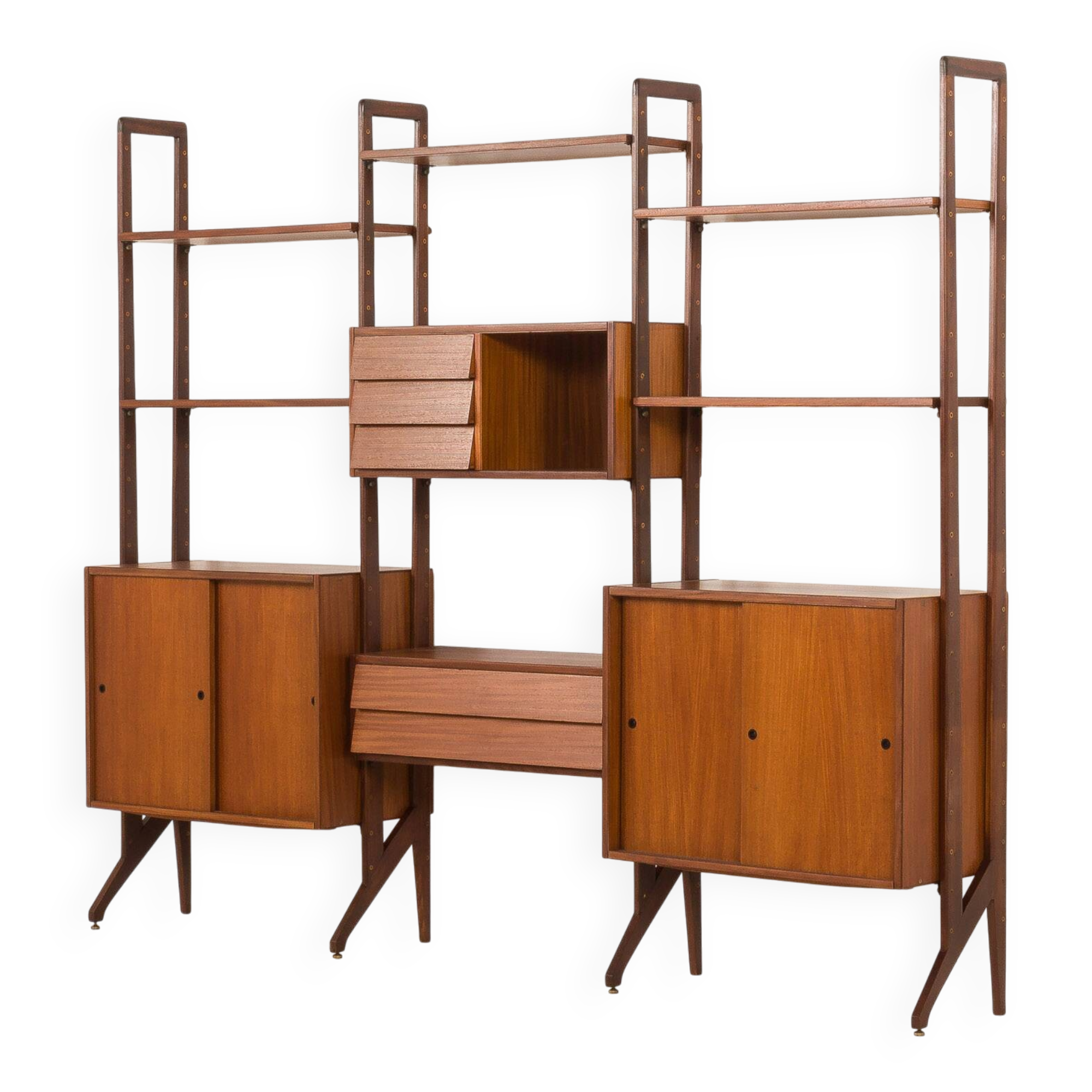 Italian freestanding wall unit or room divider in teak, 1960s