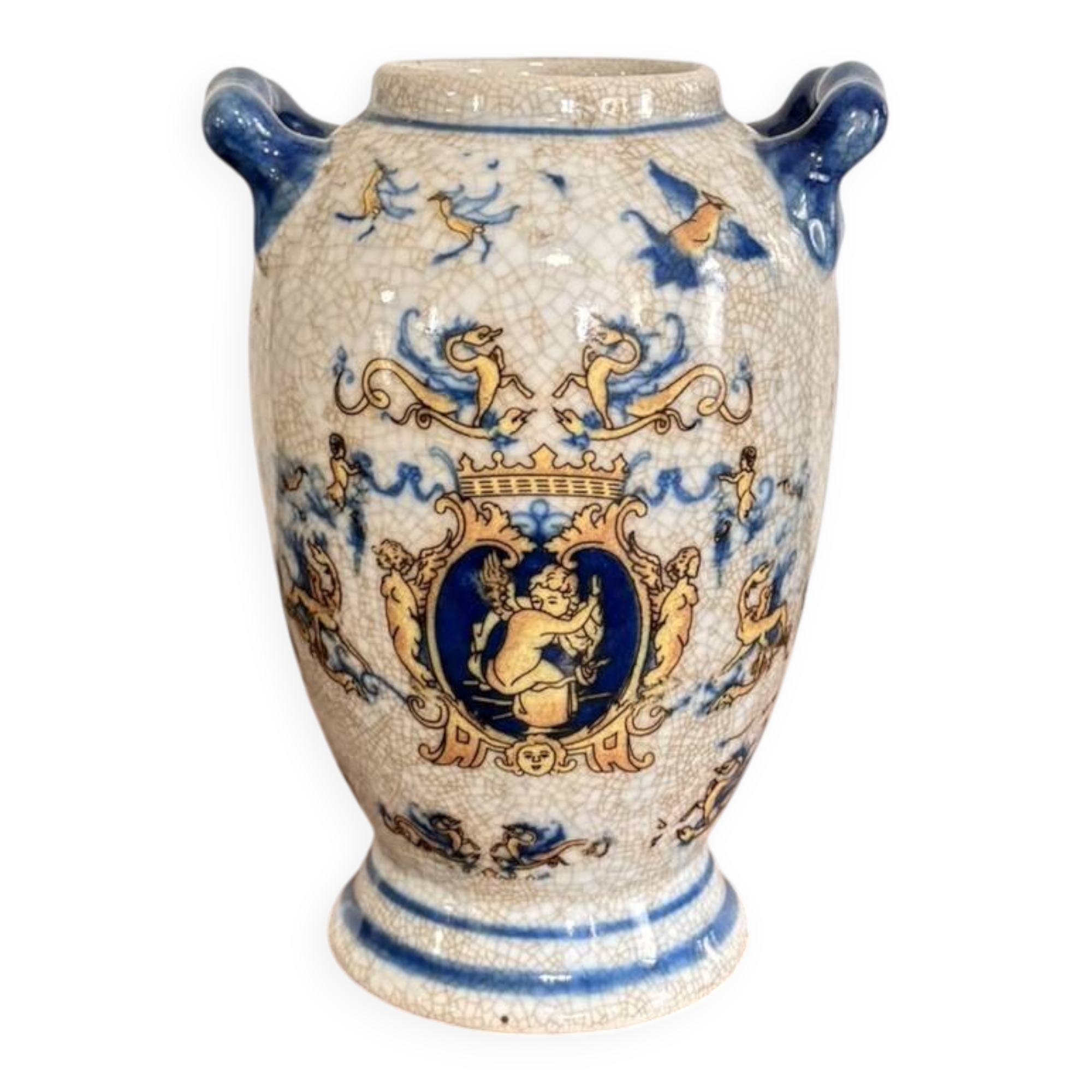 Ancient Vase Pot Decor Angel Cherub Renaissance Style Gien