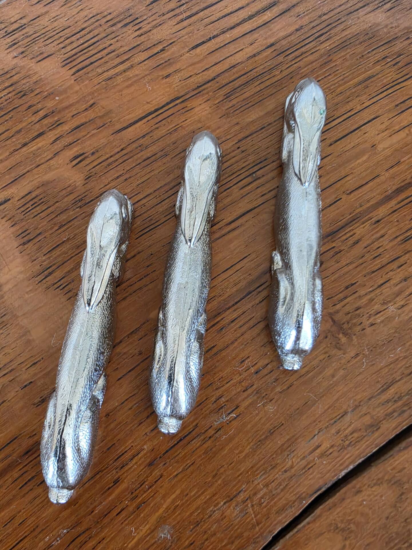set of 3 silver hare knife rests vintage tableware