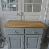 Compact sideboard with 2 drawers, 2 doors re-enchanted in grey-green.