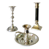 Set de 3 bougeoirs en métal argenté