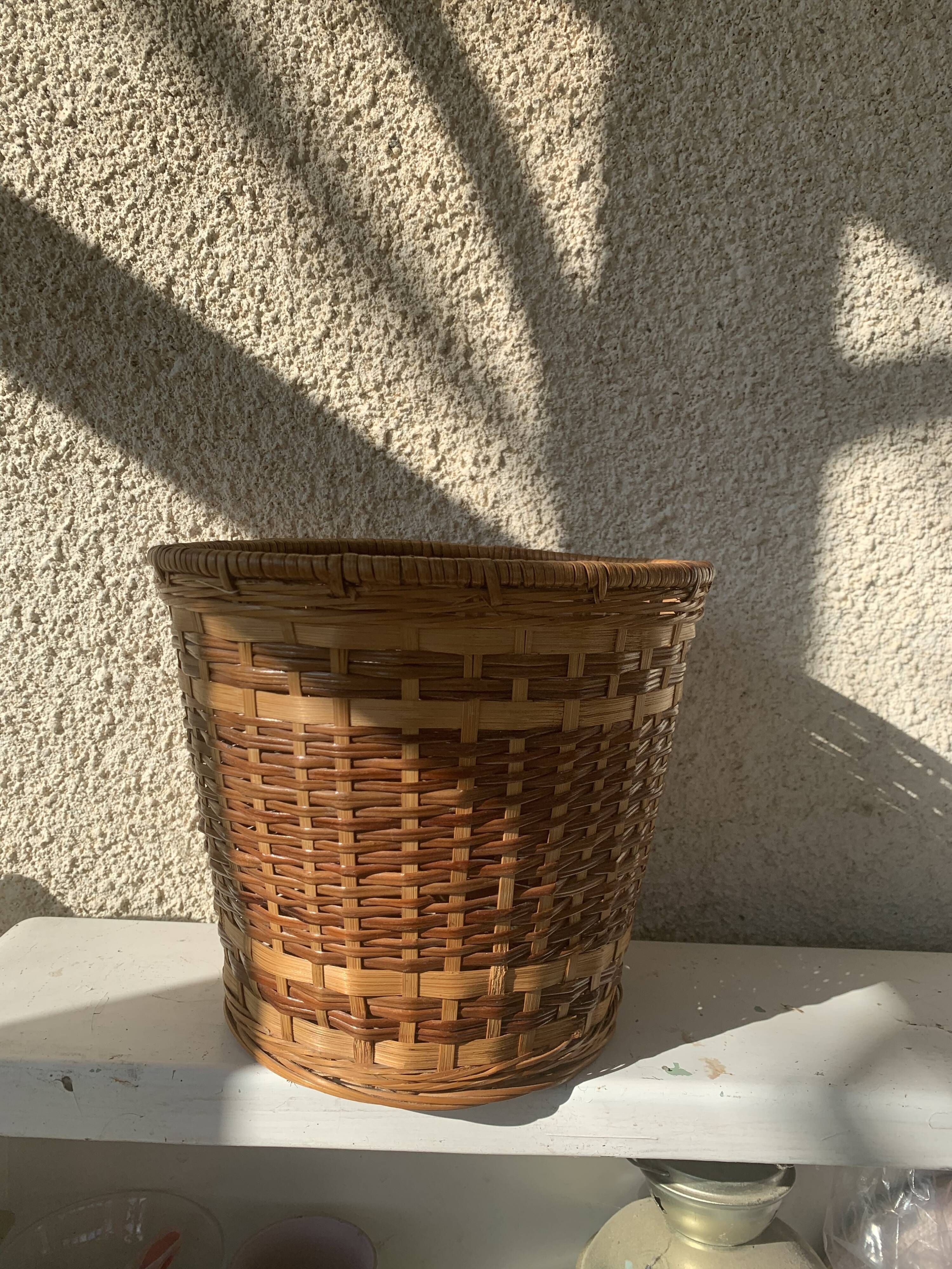 Vintage braided wicker pot cover