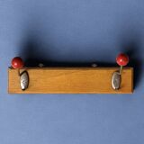 Vintage wall coat rack - double hook - red wooden balls