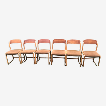 Set of 6 Baumann sleigh foot chairs 60s