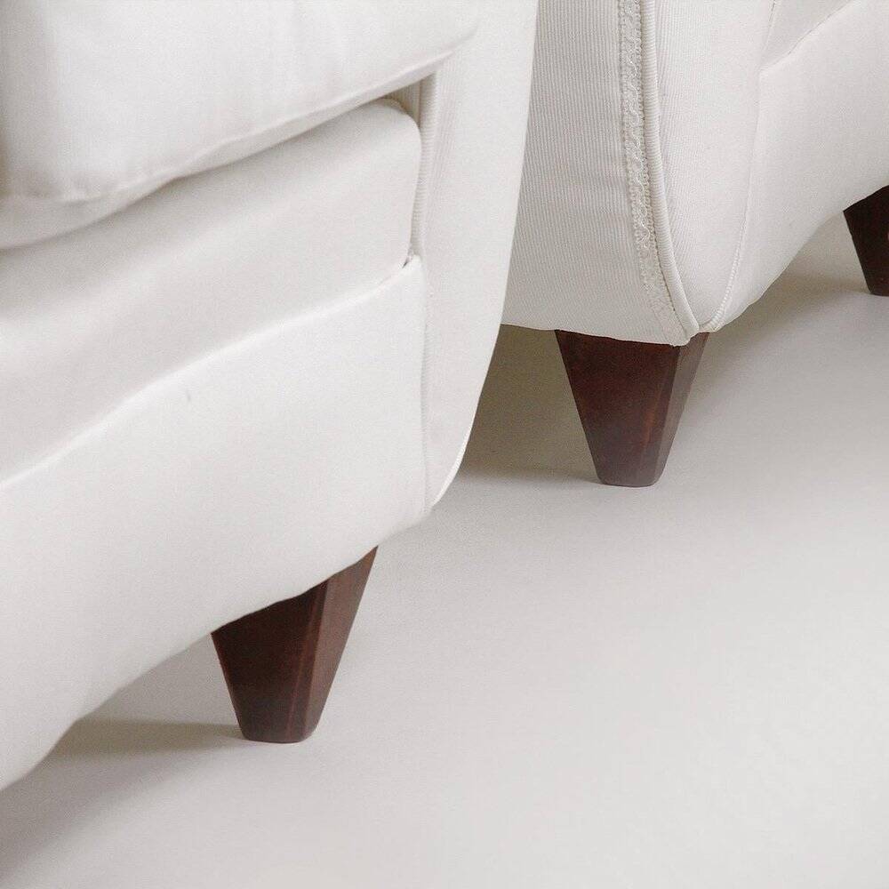 2 sets of Italian armchair with pouf in white fabric, Italy, 1940s
