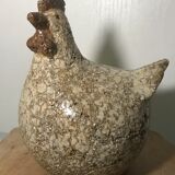 Poule in cracked and enamelled ceramic signed athezza