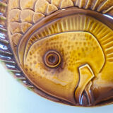 Lot de 2 plats en barbotine Sarreguemines décor poissons