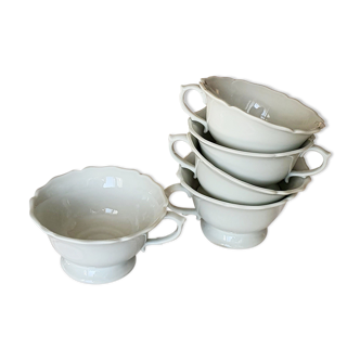Set of 5 white porcelain tea cups