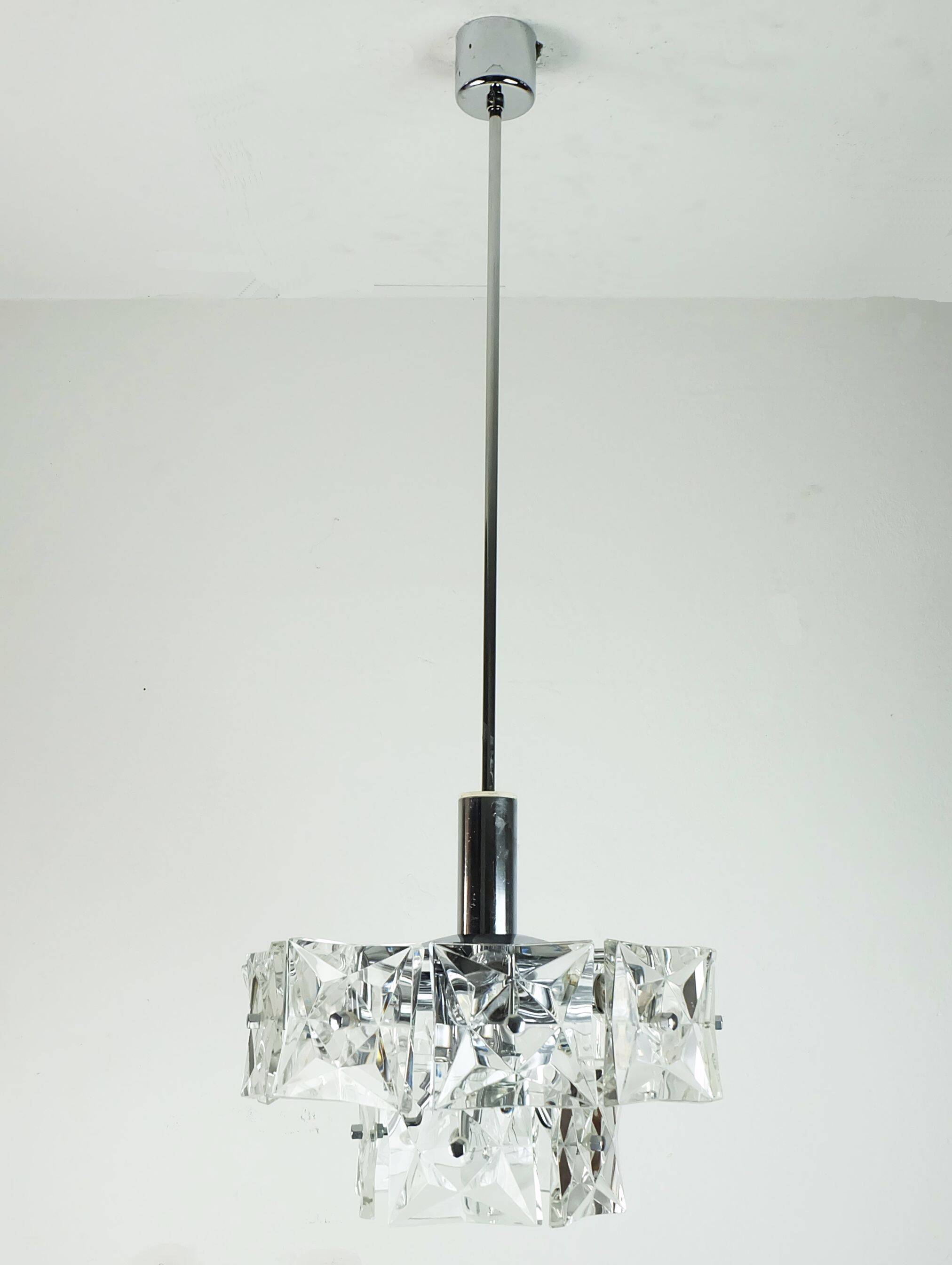 elegant 2-tier kinkeldey mid century PENDANT LIGHT crystal glass and chrome