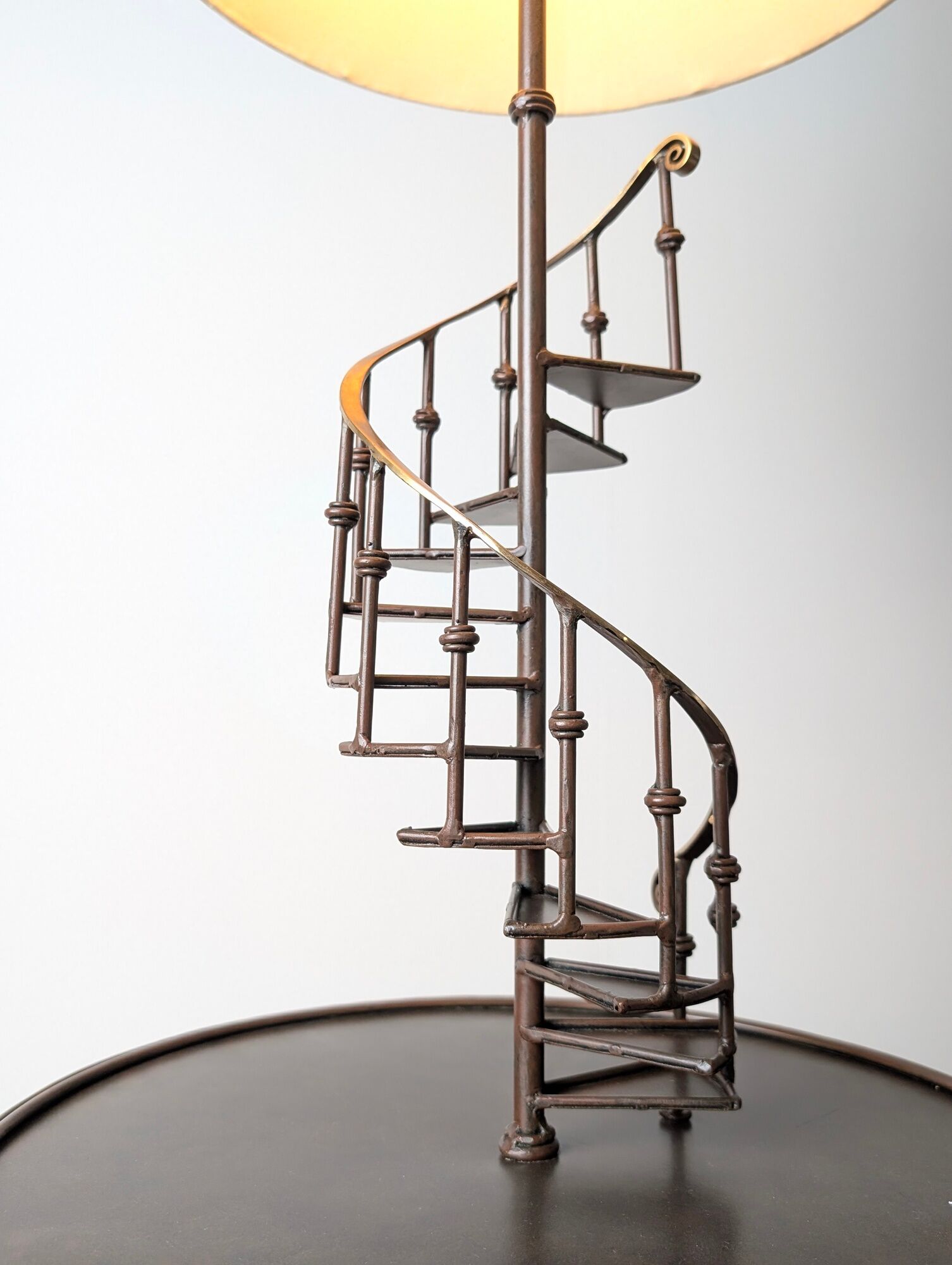 French Floor Lamp with Spiral Staircase, iron and brass, Mid-Century