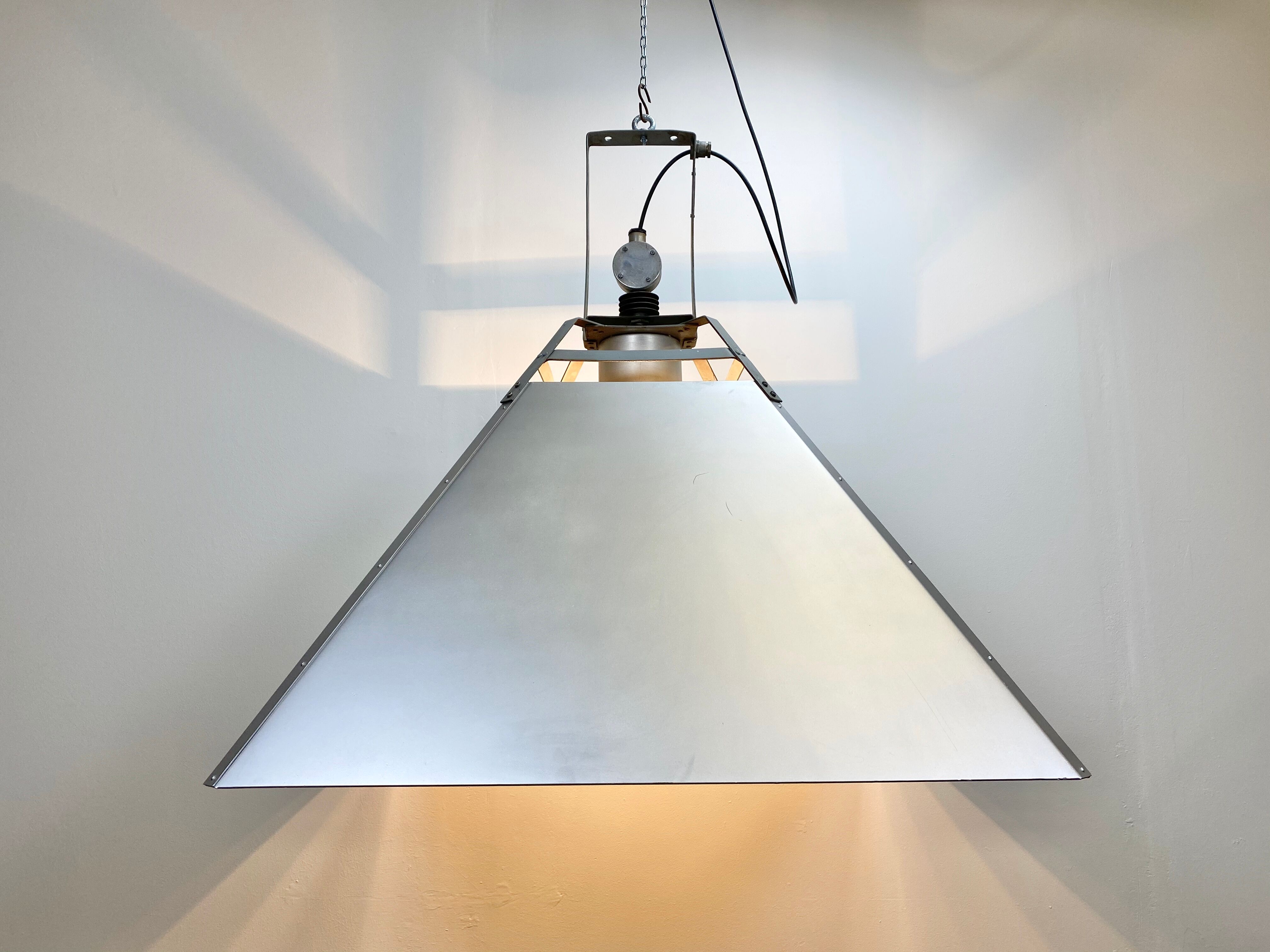 Silver industrial ceiling lamp, 1970s