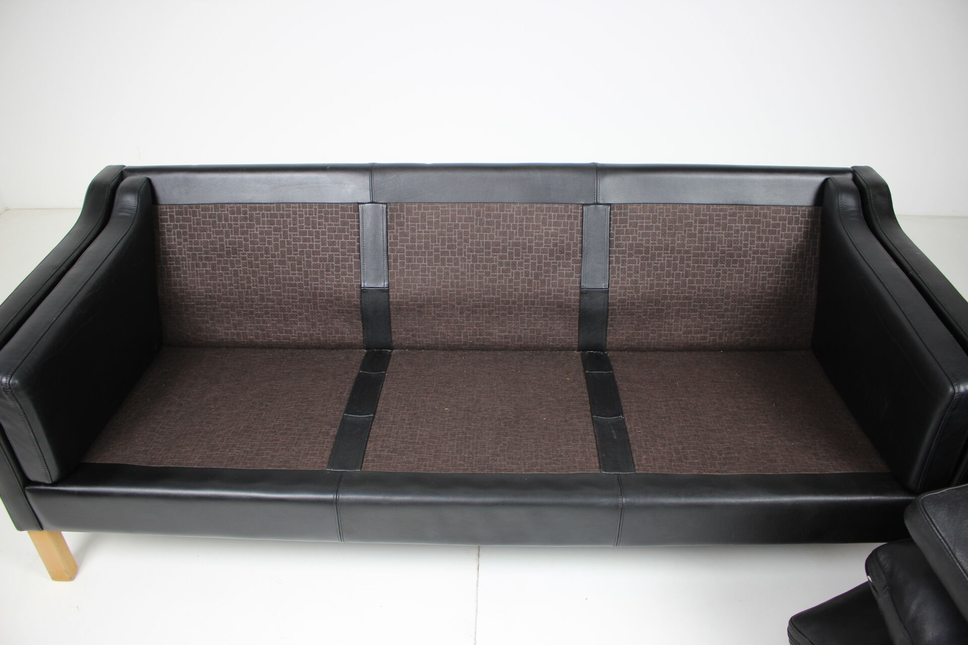 1960s Danish Black Leather 3-Seater Sofa